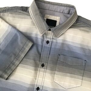 prAna Button Up Shirt Men's XL Short Sleeve Tamrack Stripe‎ Equinox Blue Ombre